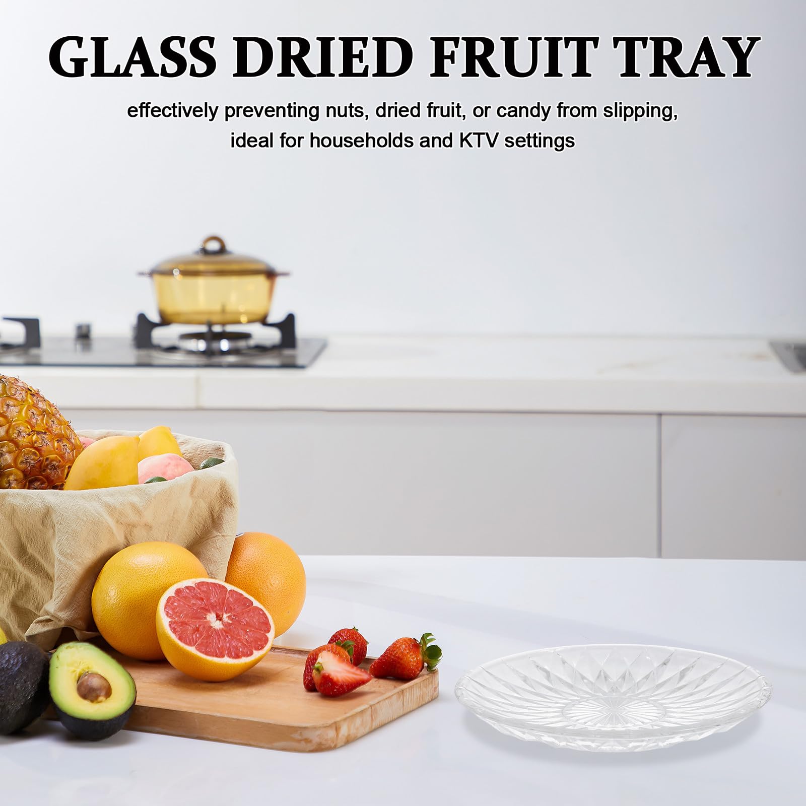 6 Stück Elegante Dessertteller aus Glas mit Diamantmuster Rutschfest für Obst und Nüsse im Haushalt im Sommer Wiederverwendbar