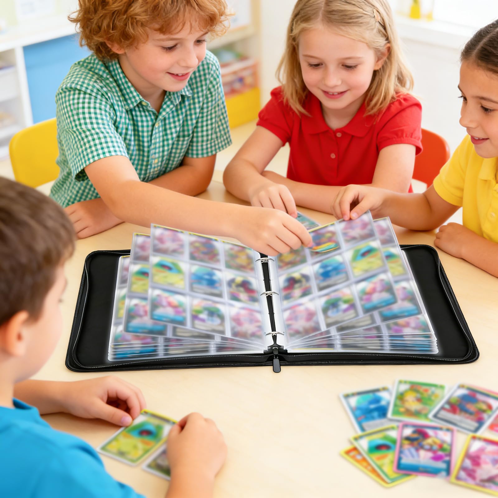 Album raccoglitore per carte, 50 pagine, capacità 900 carte, album da collezione portatile, con cerniera, impermeabile, in poliuretano, per collezionisti e bambini (A)