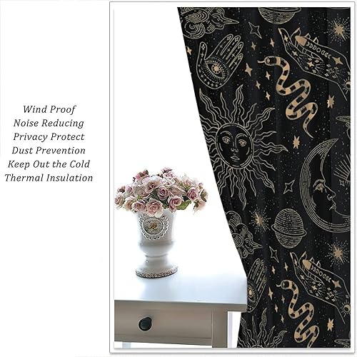Miniatura 5 de Cortinas bohemias con estampado de alquimia negra y cielo estrellado de serpiente, para dormitorio, sala de estar, cocina, juego de 2 paneles,