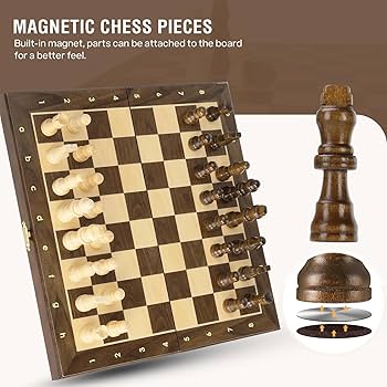 Peradix Magnetisch schaakspel, 2 extra dames, schaakbord van hout, hoogwaardig, schaakspel voor kinderen, inklapbaar schaakspel, hout, voor beginners, reizen, 30 cm
