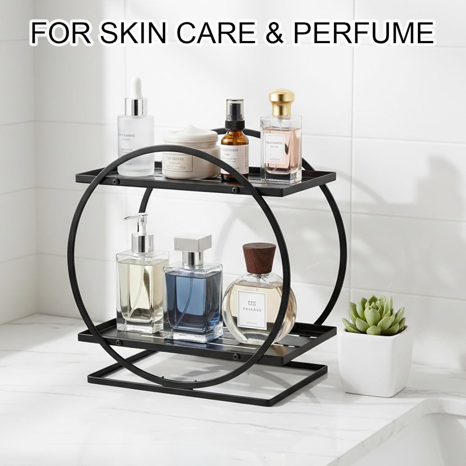 PARBEE Mens Cologne Organizer, 2-Tier Perfume Display Stand Metal Cologne Organizer Display Shelf, Sturdy Makeup Skincare Cosmetic Storage Shelf for Bathroom Countertop