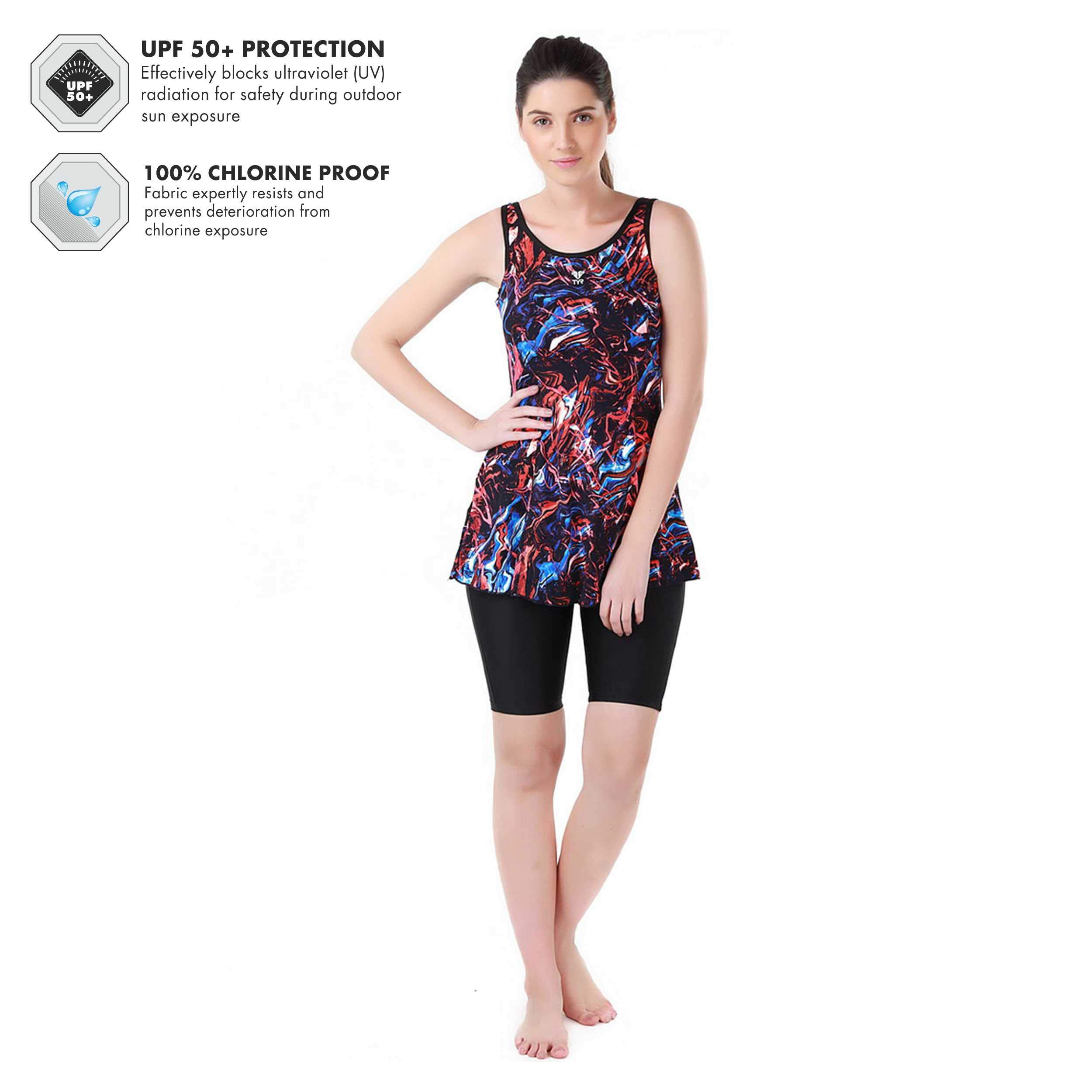 TYR Polyester Penello Women Frocksuit with Knee Shorts, XS/30 (Multi - Black) 3