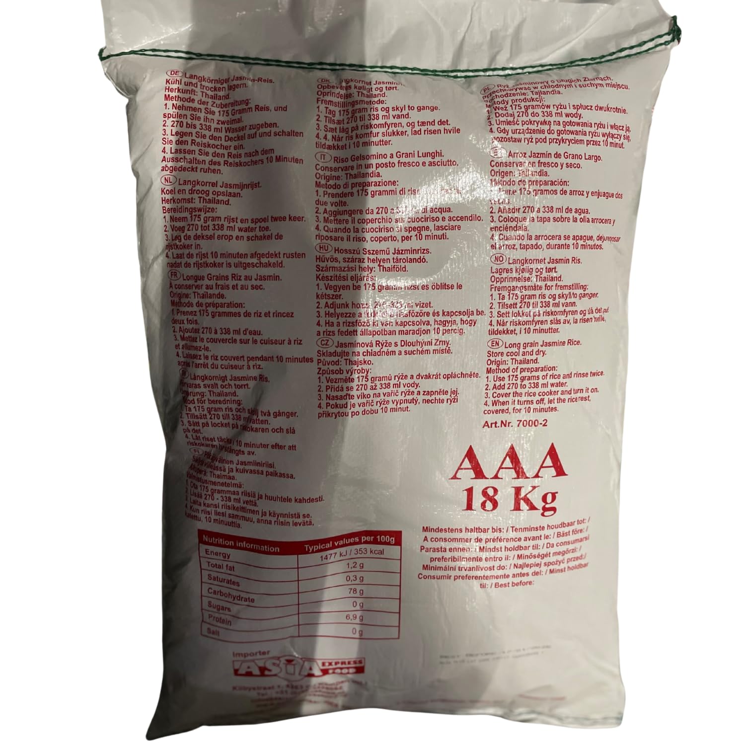 ROYAL THAI RICE - Riz Parfumé au Jasmin à Grains Longs - 1 X 18 KG