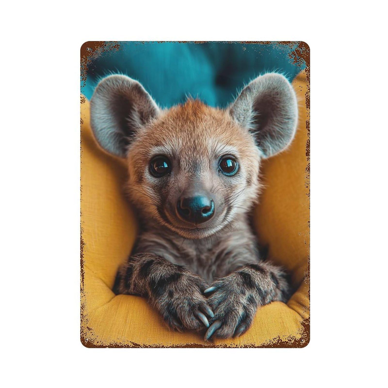 Garage Style Adorable Hyena Cub Portrait Rusty Metal Tin Sign 15.7"x11.8", Classic Wall Plaque for Bar And Workshop