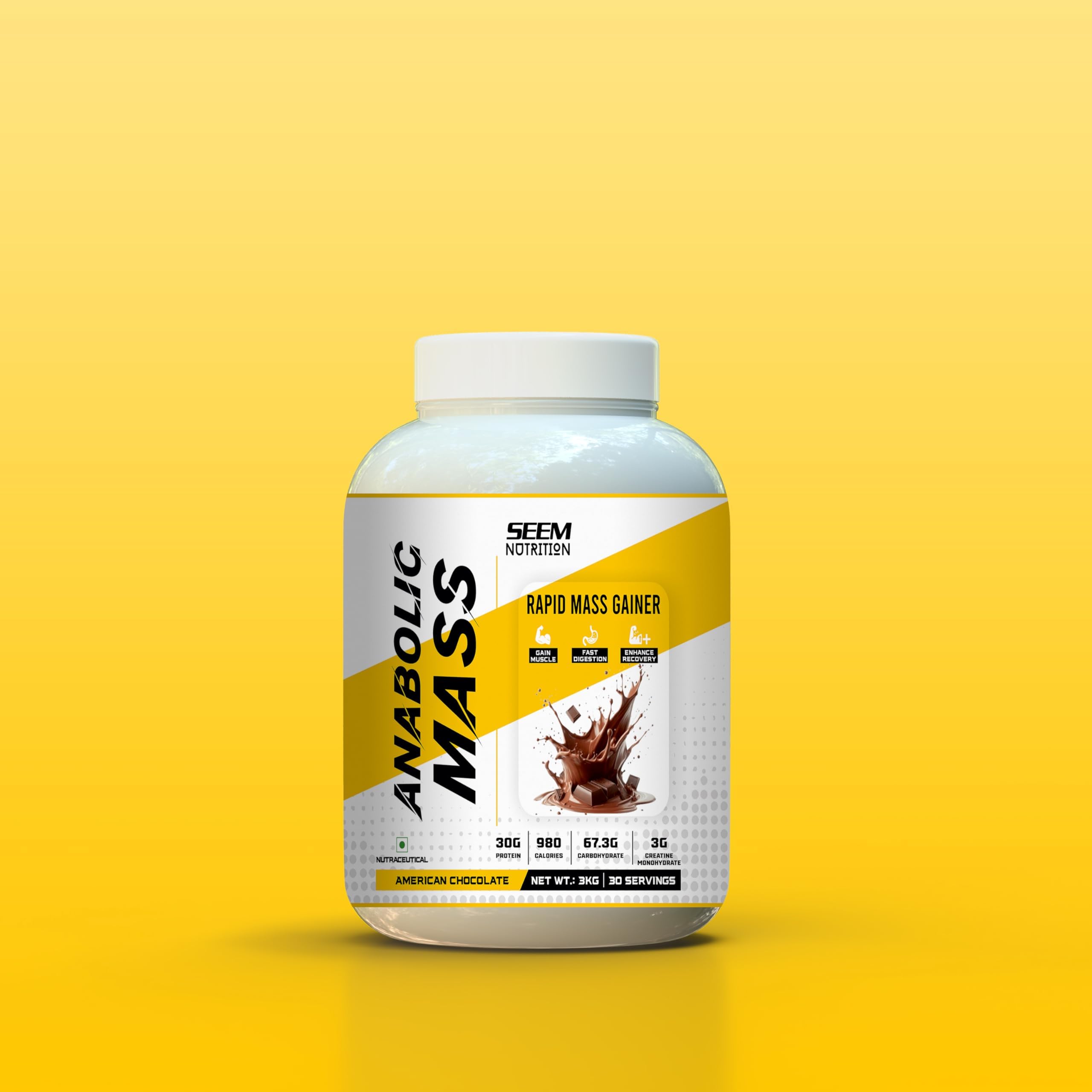 Anabolic Mass Rapid Mass Gainer Powder American Chocolate Flavor High Calorie Protein Carbohydrate Blend for Muscle Weight Gain Strength Training Fitness Support