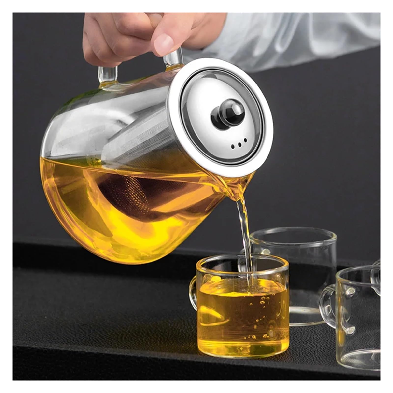 teteras Tetera de vidrio resistente al calor con colador de té de acero inoxidable, infusor, tetera, juego de té, tetera(1300ML Teapot)