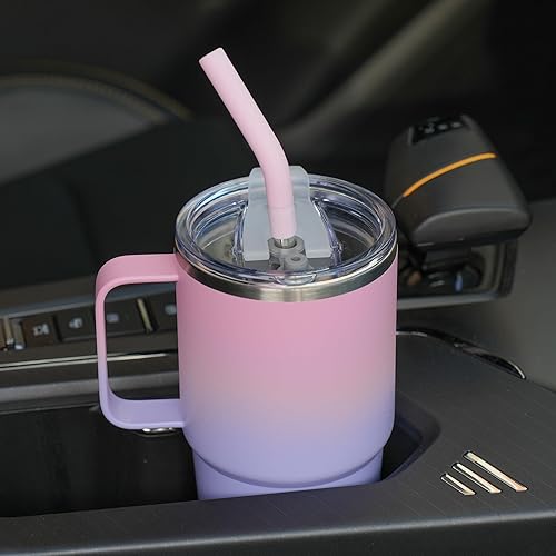 Miniatura 4 de Sursip - Taza aislada de 24 oz con asa, vaso de viaje de acero inoxidable de doble pared con pajita y 2 tapas, para bebidas fríascalientes, taza de