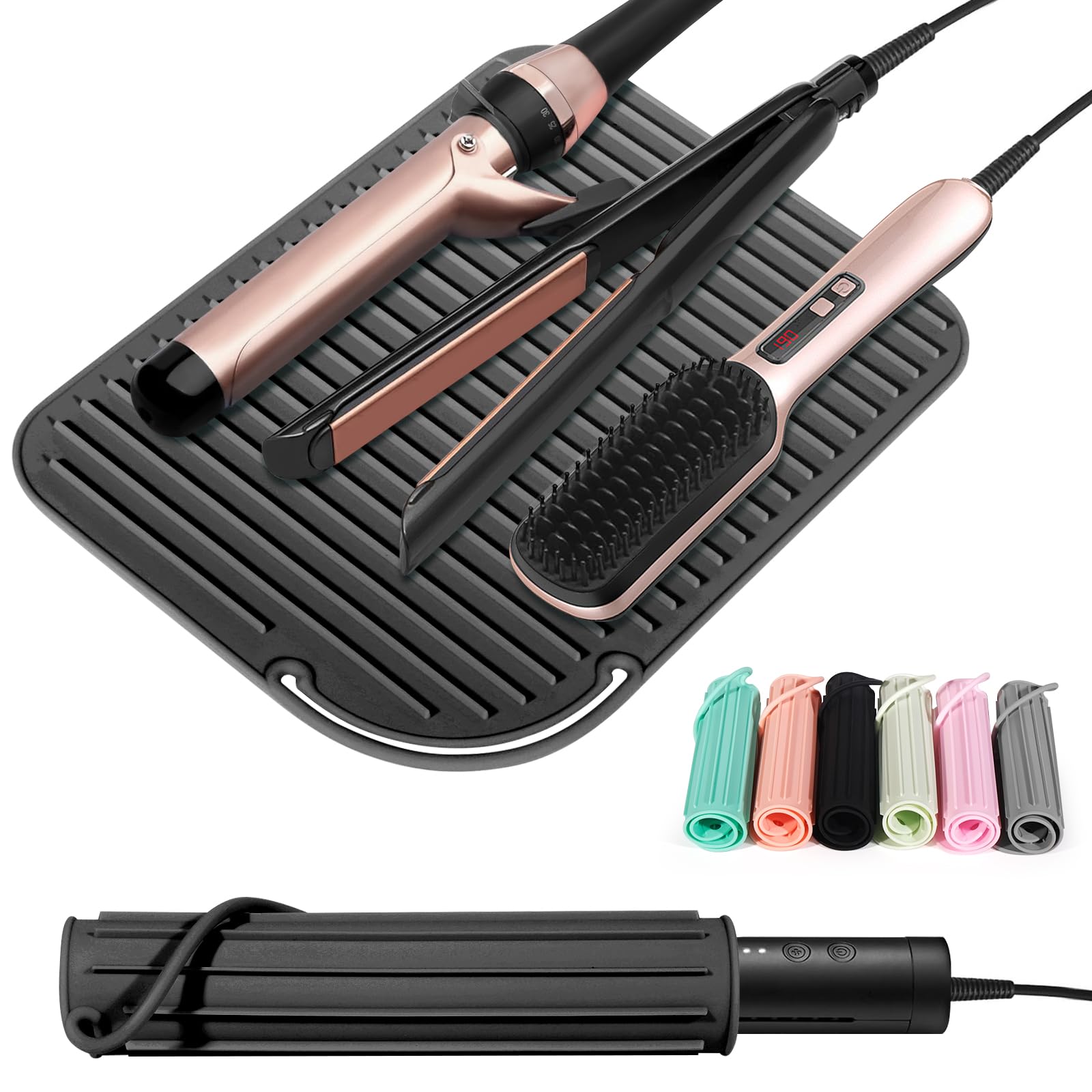 Quccefods Heat Resistant Mat Large Silicone Hot Hair Tools Holder for Curling Irons Flat Iron Hair Straightener Mat Portable Vanity Pad Accessories/