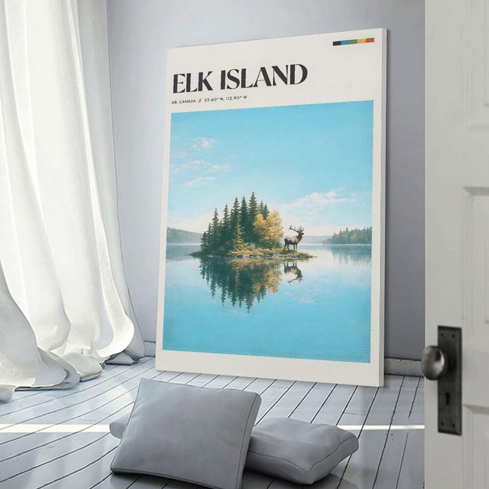 Junmoney Canvas Wall Picture Elk Island National Park, 16x24inch(40x60cm), for Office, Study Or Home Workspace, Canvas Wall Decor for Creative Rooms