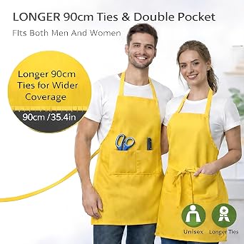 8 Pack Aprons Bulk with Pockets, Unisex Apron with Extra Long Ties for Chef, Cooking Classes, Painting, BBQ
