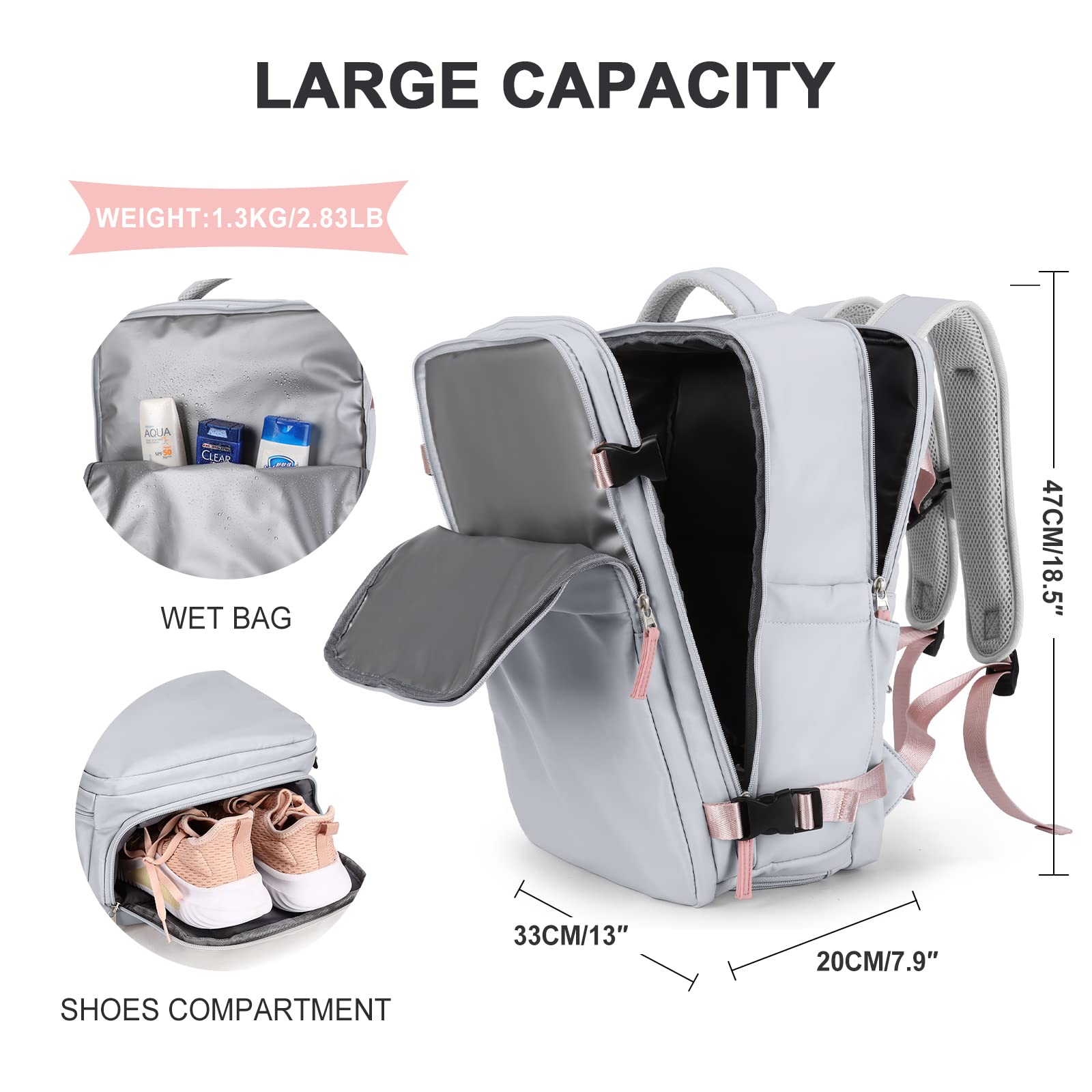 SZLX Zaino Ryanair 40x20x25 Bagaglio a Mano zaino Borse da Cabina per Easyjet 45x36x20 Zaino da Viaggio donna con porta ricarica USB, Borsa da Viaggio aereo Zaino Computer Impermeabile Casual Daypack