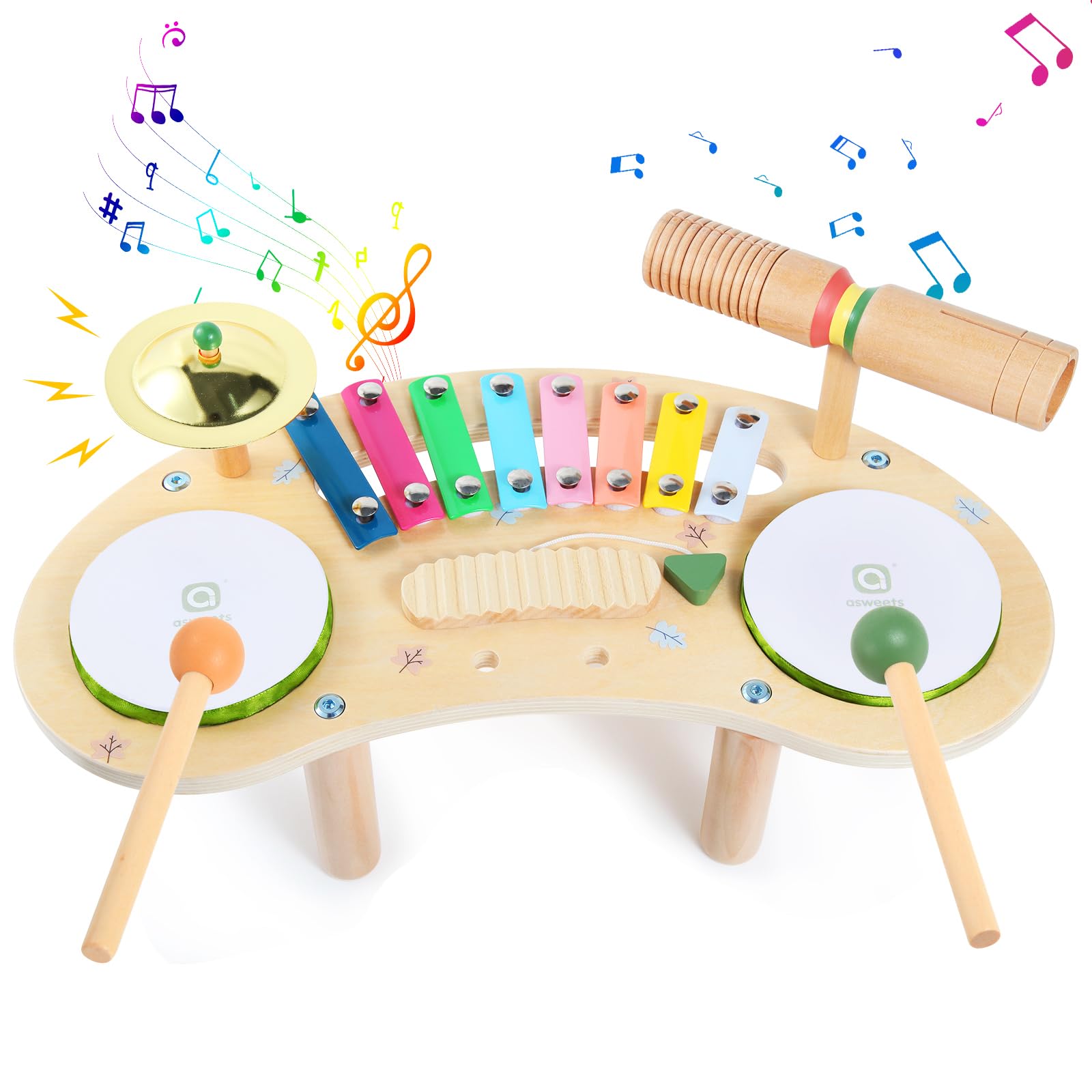 Photo 1 of Asweets 7 in 1 Kids Drum Set for Toddlers Wooden Xylophone Musical Instruments Kit Play Set for Toddler Baby Drum Set Montessori Toys