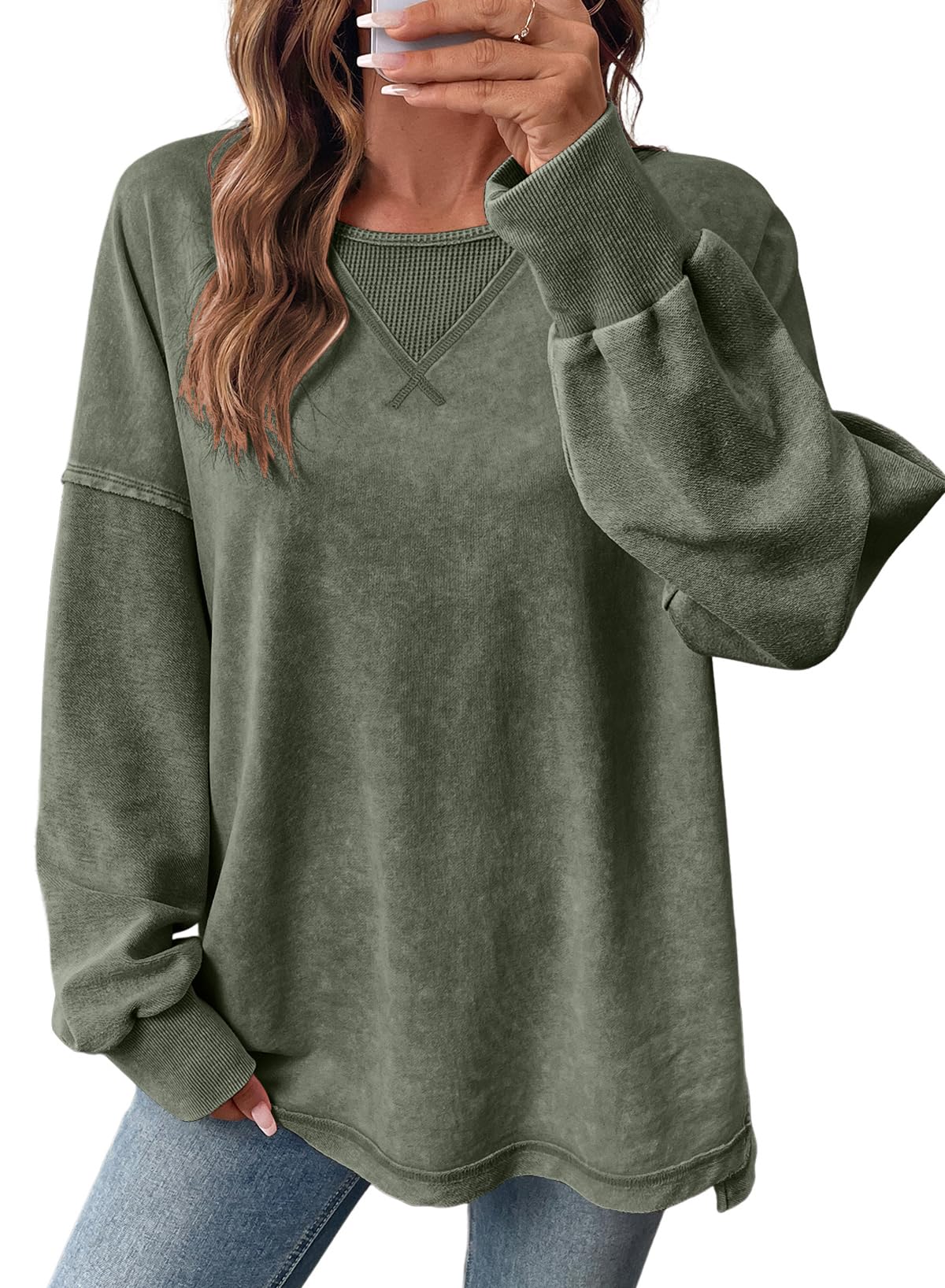 SHEWIN Women's Long Sleeve Crewneck Sweatshirt