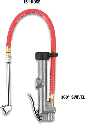 Miniatura 3 de OEMTOOLS 25864 Medidor de inflado de neumáticos de doble cabezal, hasta 120 PSI con boquilla de manguera de aire de 15 pulgadas para compresor,