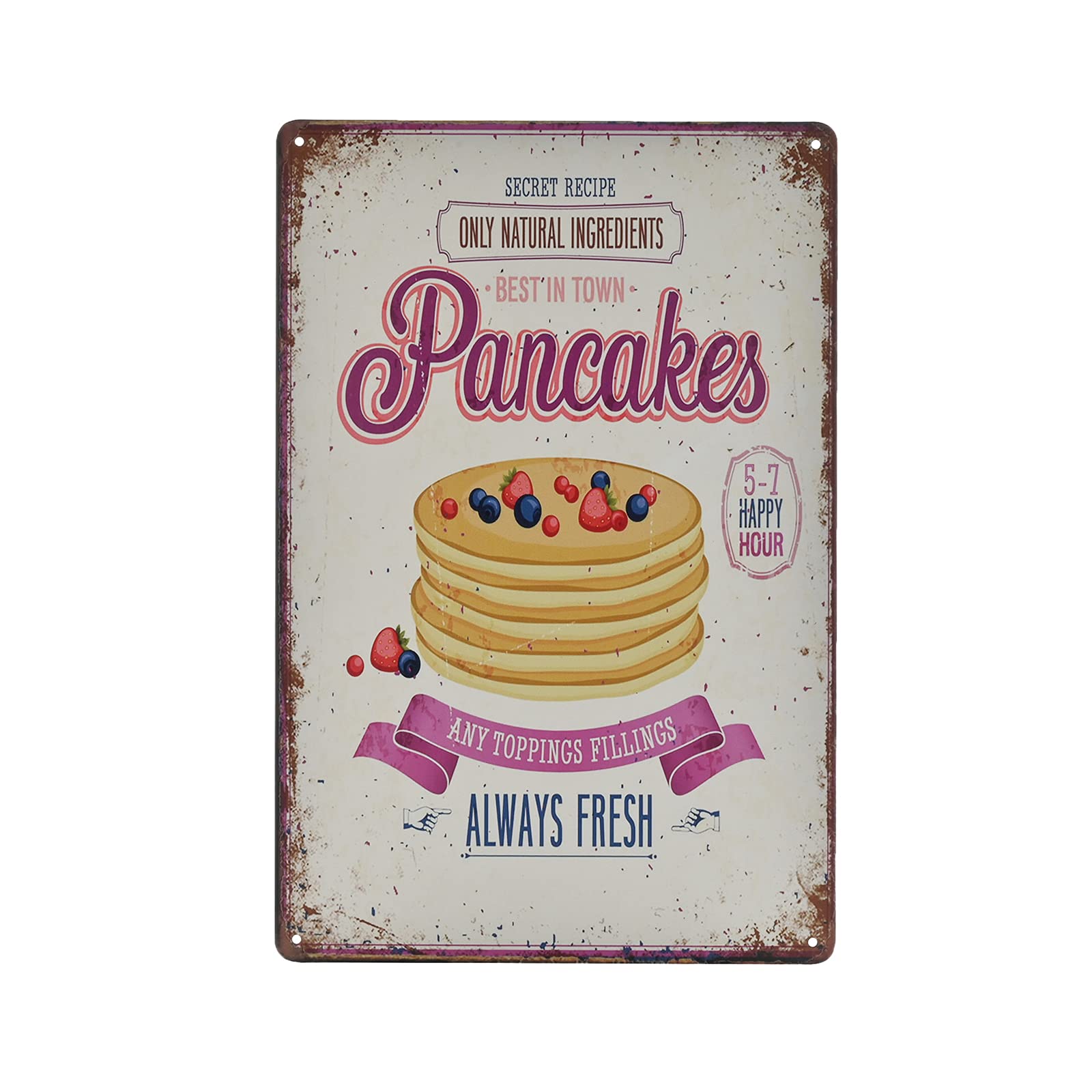SMAZDFXX Vintage Metal Sign - Pancakes Fast Food Shop Retro Tin Decorative Sign Wall Decor Metal Plate 12"x16"