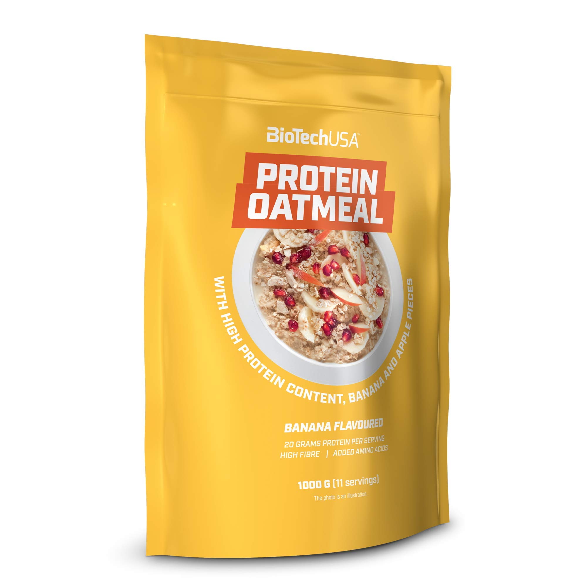 BioTechUSA Protein Oatmeal Comida funcional, rico en proteína y fibra de avena, con trozos de frutas secas, 1 kg, Banana