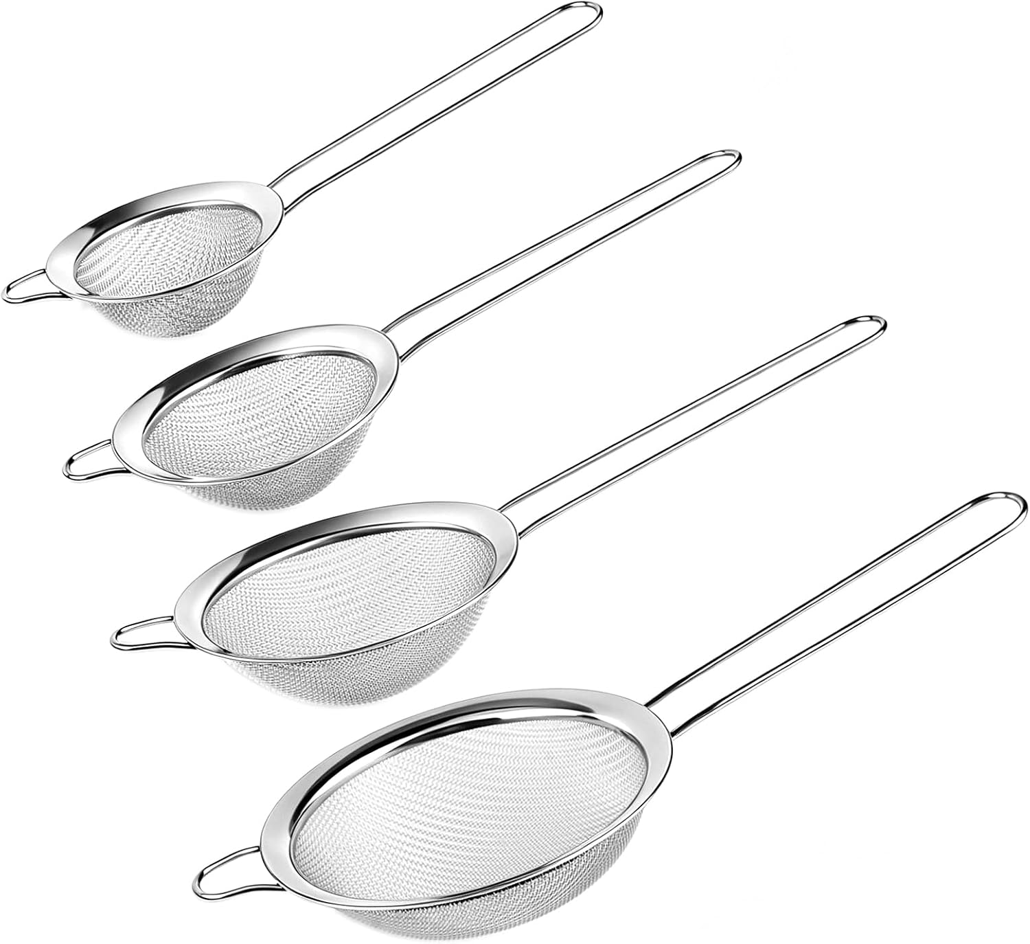 2 Pack Fine Mesh Strainer, Small Stainless Steel Sieves with Handles, for Steeping Loose Leaf Tea, Straining Cocktail, Juice and Sifting Flour, Powdered Sugar (2pcs)