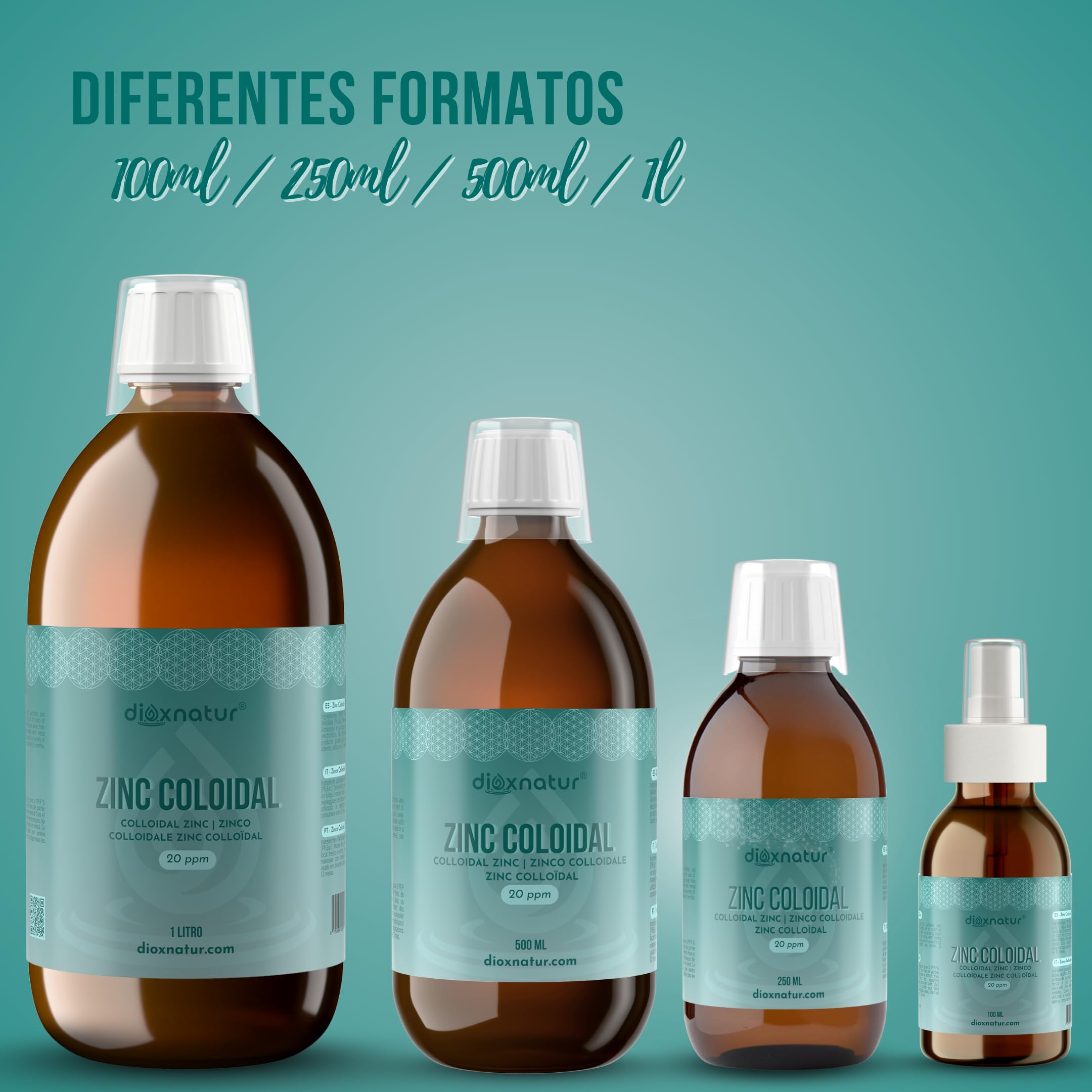 Zinc Coloidal 250ml 20 ppm - Zinc líquido - Envase vidrio ambar - Vaso medidor incluido