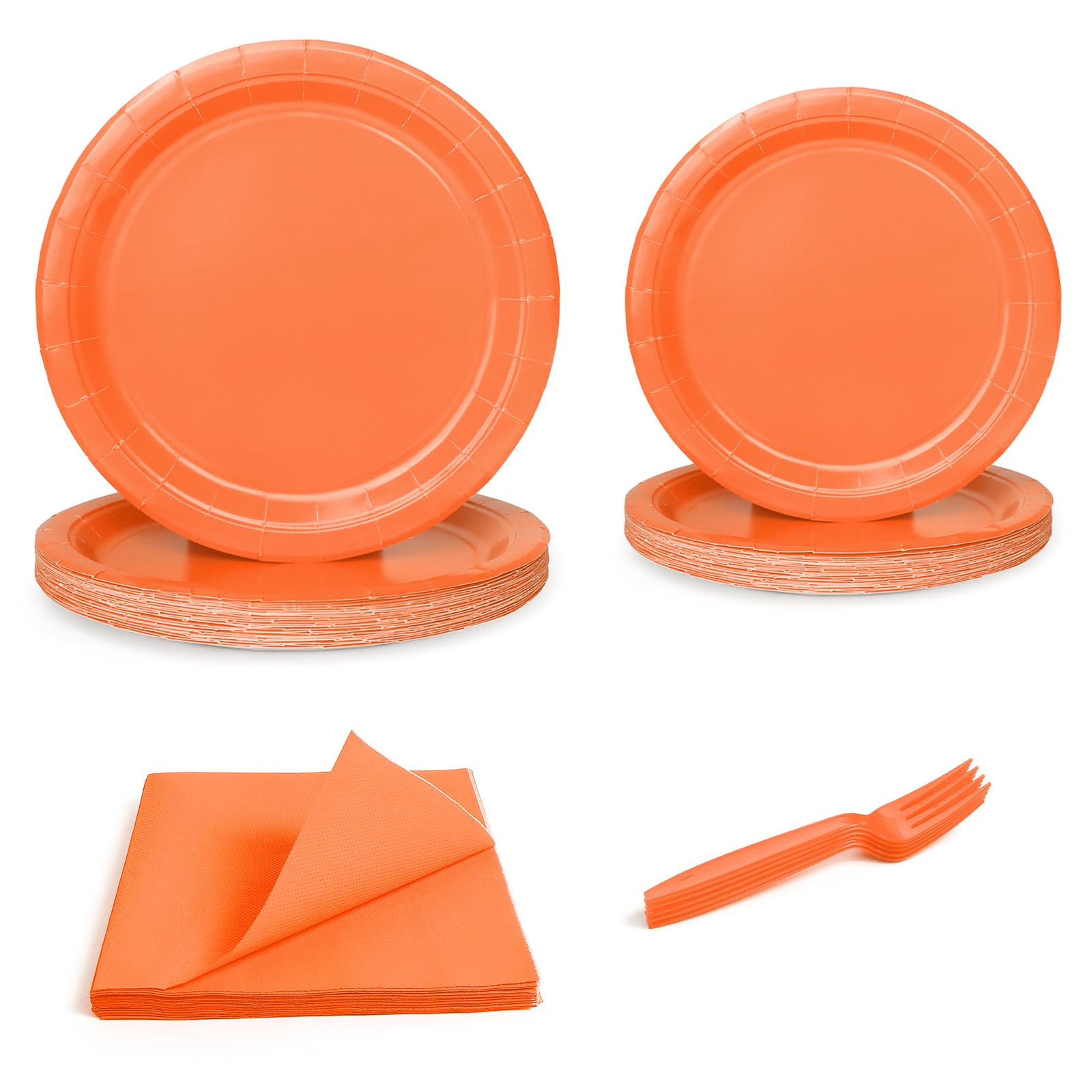 UVTQSSP 96 Pcs Party Plates, Orange Paper Plates and Napkins, Disposable Tableware Set, Party Supplies for Kids Birthday Baby Shower Wedding Picnic,