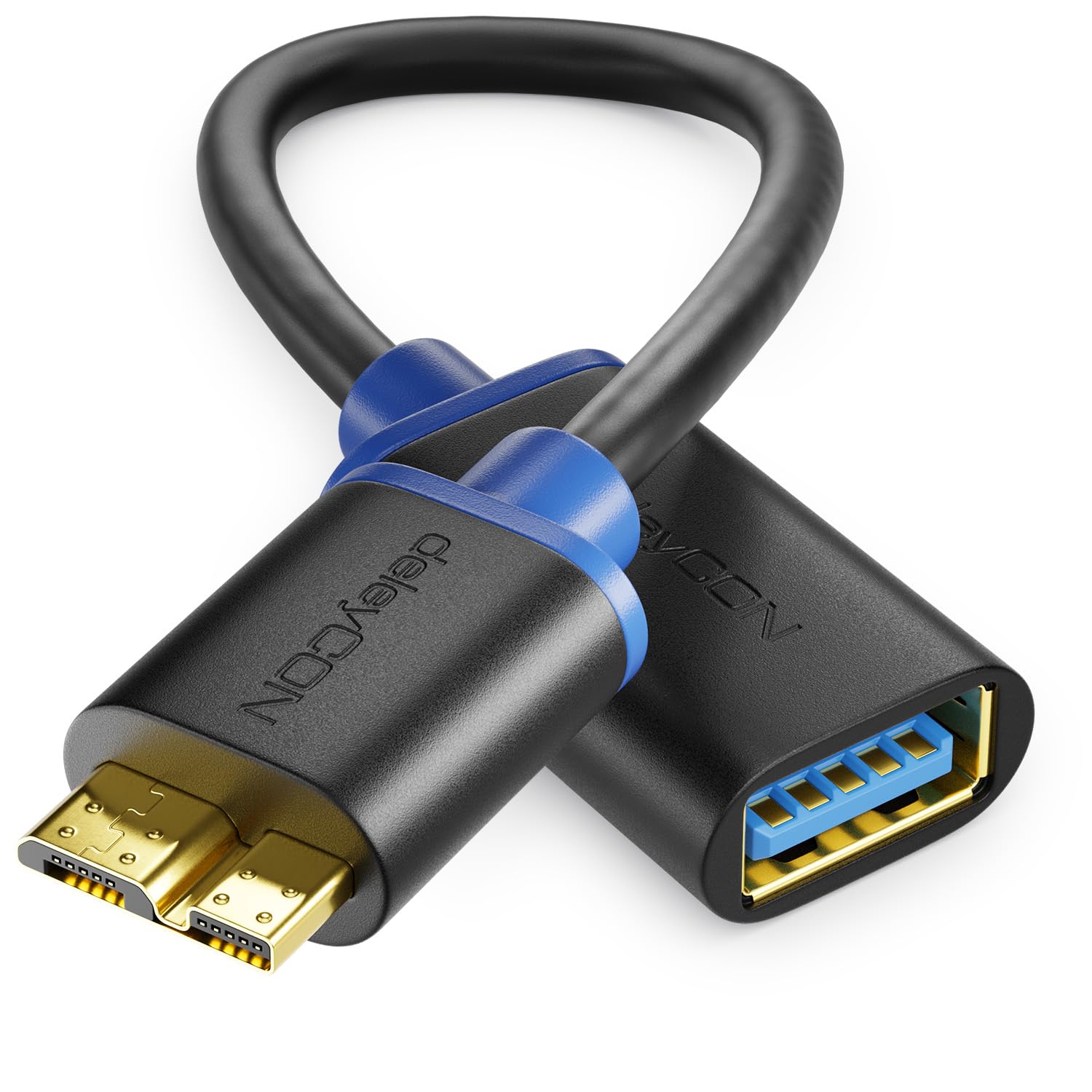 deleyCON [0,2m] USB 3.0 Super Speed OTG Adapter - kabel danych do smartfona i tabletu - gniazdo USB 3.0 A do USB 3.0 Micro B - technologia USB 3.0 Super Speed - szybkość transmisji do 5Gbit/s - ekranowany, elastyczny kabel Premium USB 3.0 - szybki i bezpi