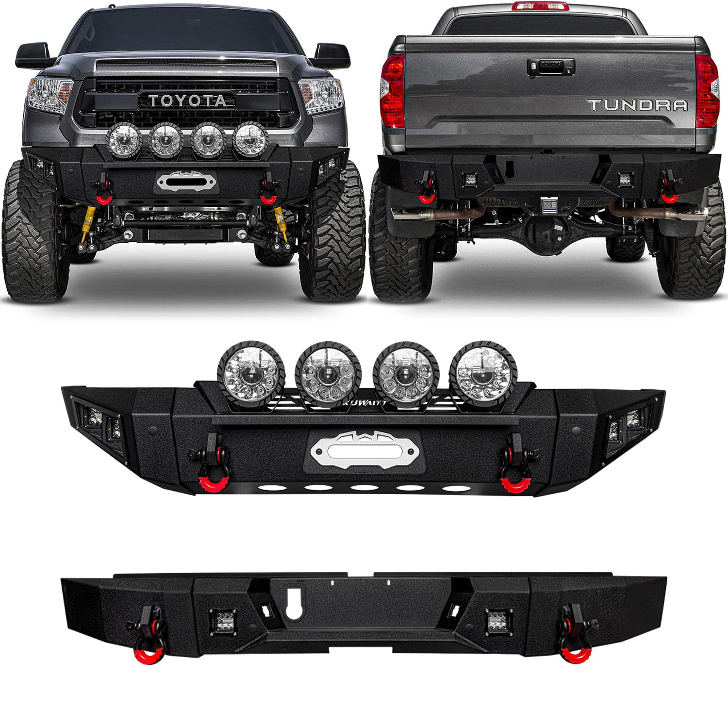 LUYWTE For 2014-2021 Toyota Tundra Steel Front and Rear Bumper With Winch Plate&Lights Black Texture