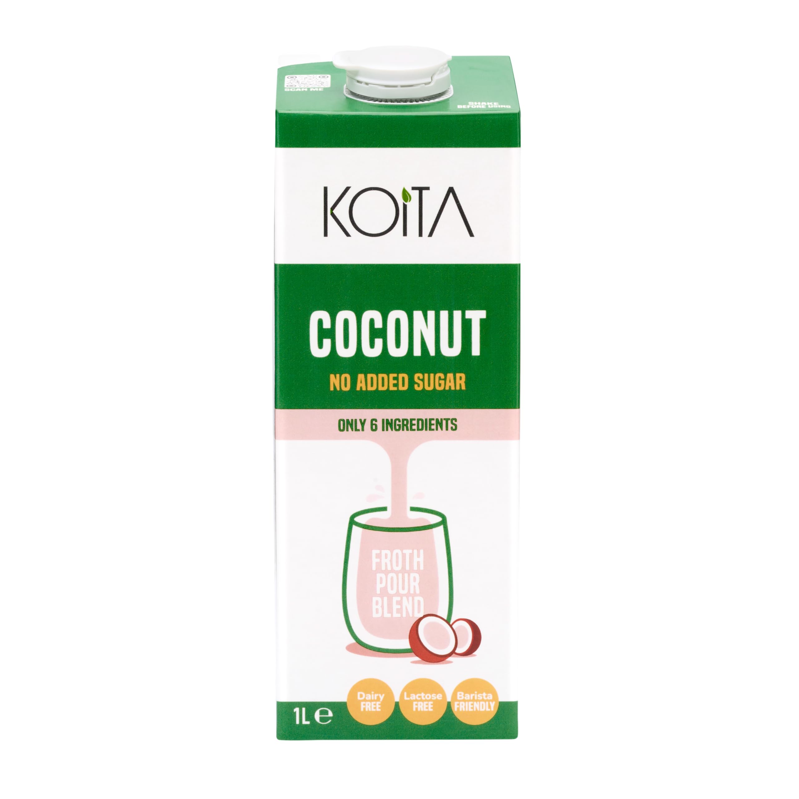 Koita Coconut Milk (1L) - No Added Sugar, Plant-Based, Vegan, Shelf Stable, Nut Milk, Made in Italy, Barista Friendly