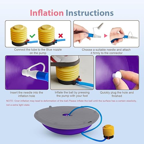 Miniatura 7 de Entrenador de media pelota de equilibrio, pelota de ejercicio inflable de 19/23 pulgadas con bandas de resistencia y pelota de pilates, pelota de