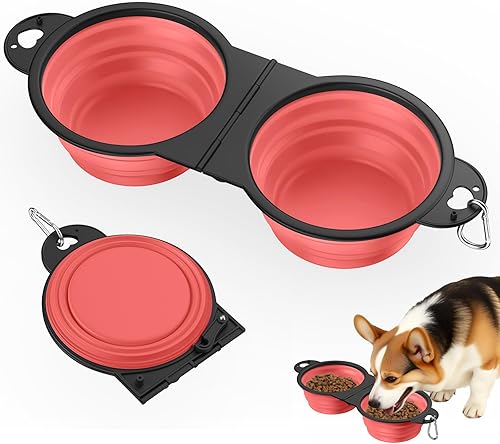 Miniatura 17 de Pawaboo Paquete de 2 tazones plegables para perros, cuencos de silicona para regar con tapas y mosquetones para perros y gatos, tazón portátil