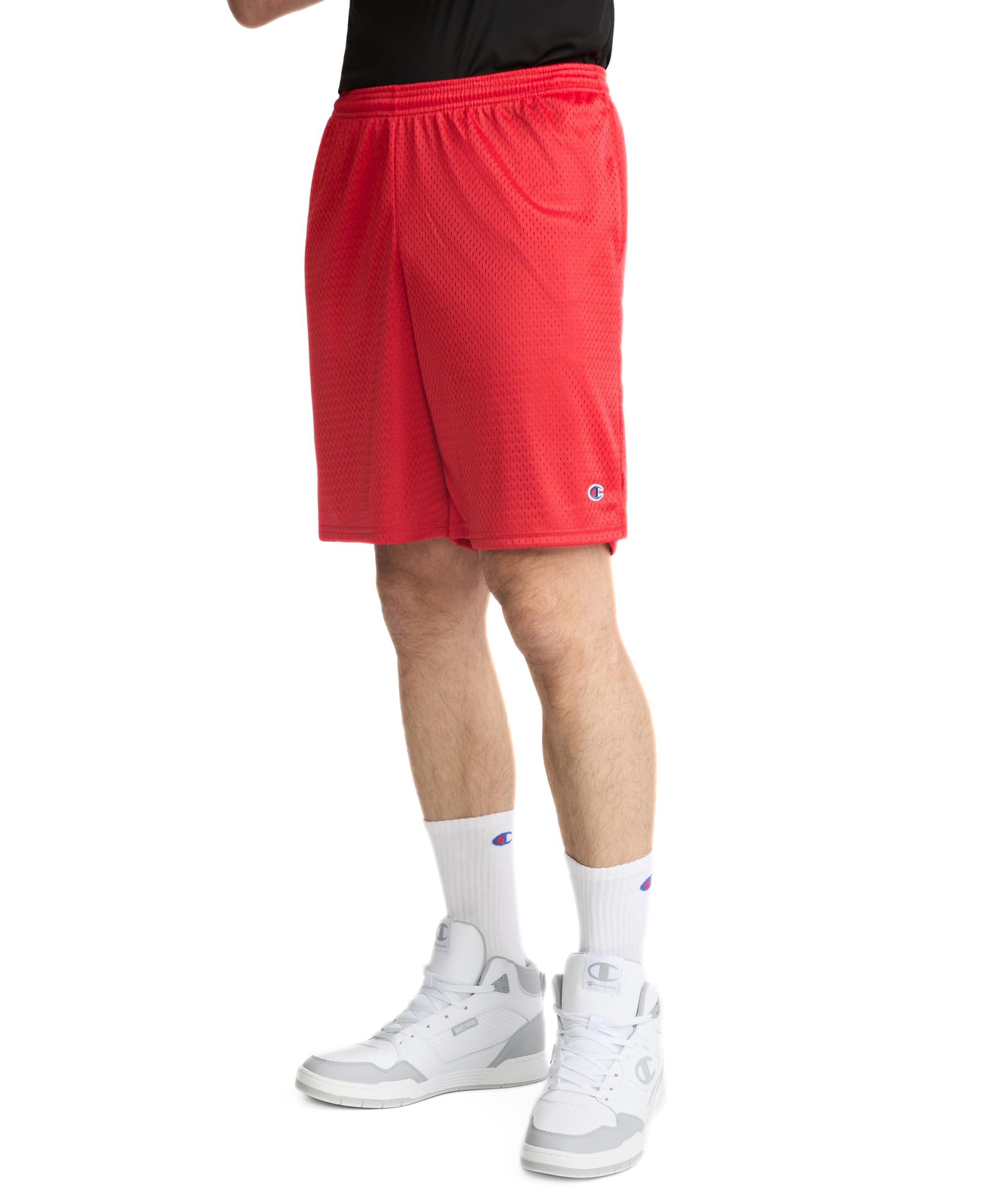 Champion Men's, Lined Basketball, Mesh Gym Shorts (Reg. Or Big & Tall), Crimson C Patch Logo, 4X-Large Big