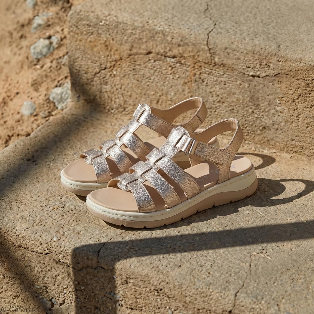 Jana Softline Leather Wedge/Plat Sand 8-28710-46, Sandalias Planas Mujer