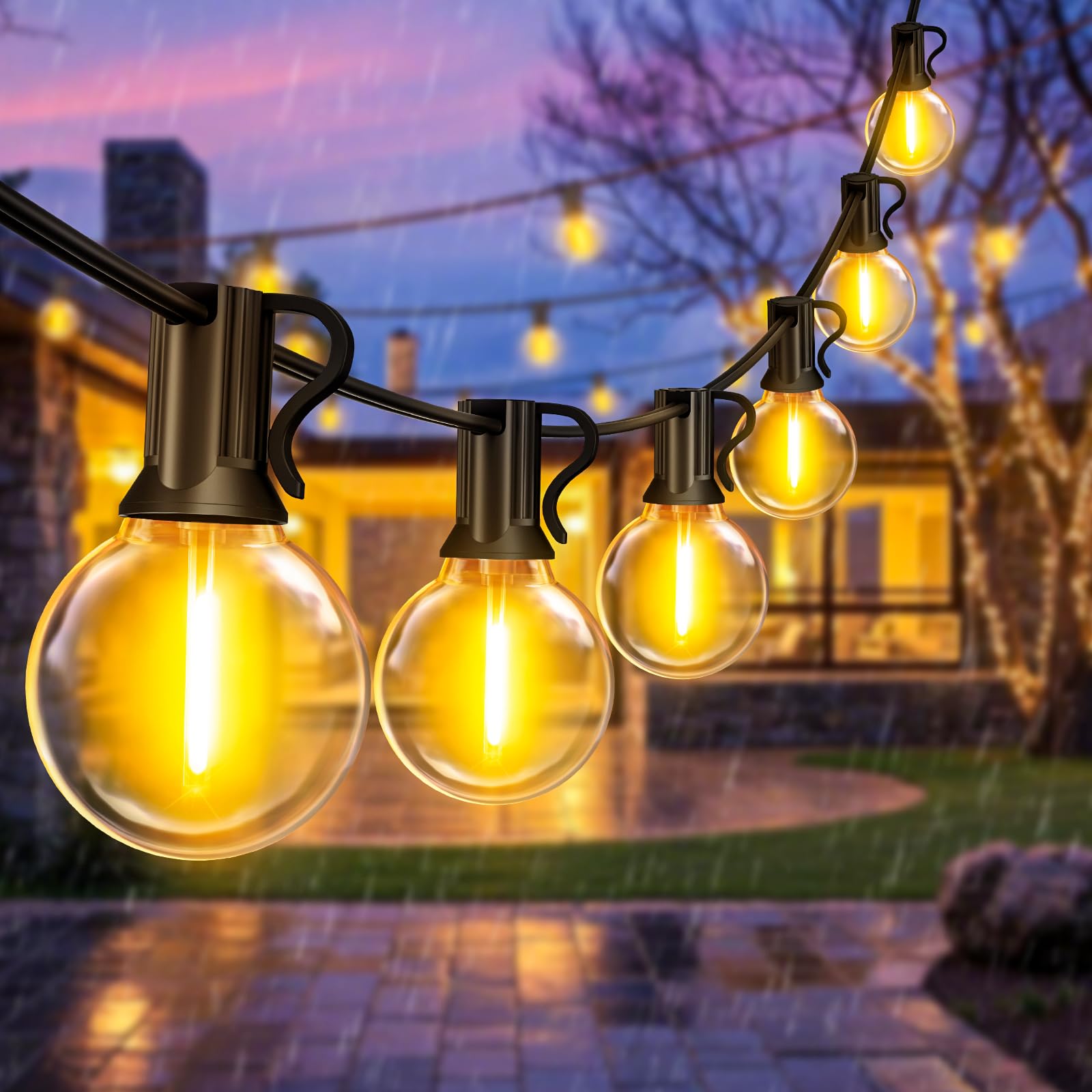 Jekemorye Warm White Outdoor String Light 15M 50Ft Led Lights Mains Powered G40 Plastic Shatterproof Bulbs Garden Yard Wedding Christmas Backyard Terrace Party Patio