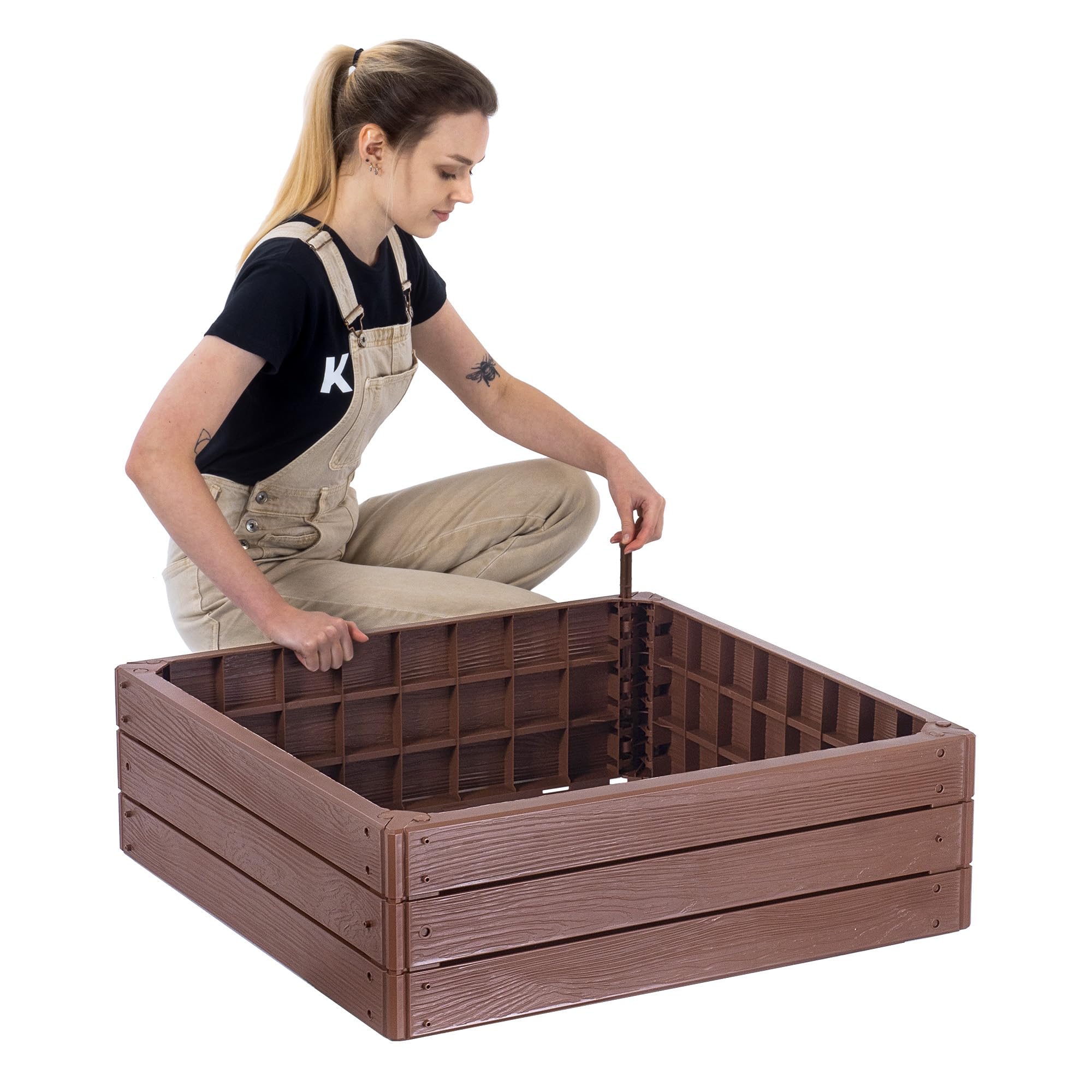 KADAX Cama de jardín, arriate elevado, para el cultivo de verduras, flores y hierbas, macizos de hierbas, huertos, marco de plástico (cuadrado marrón)