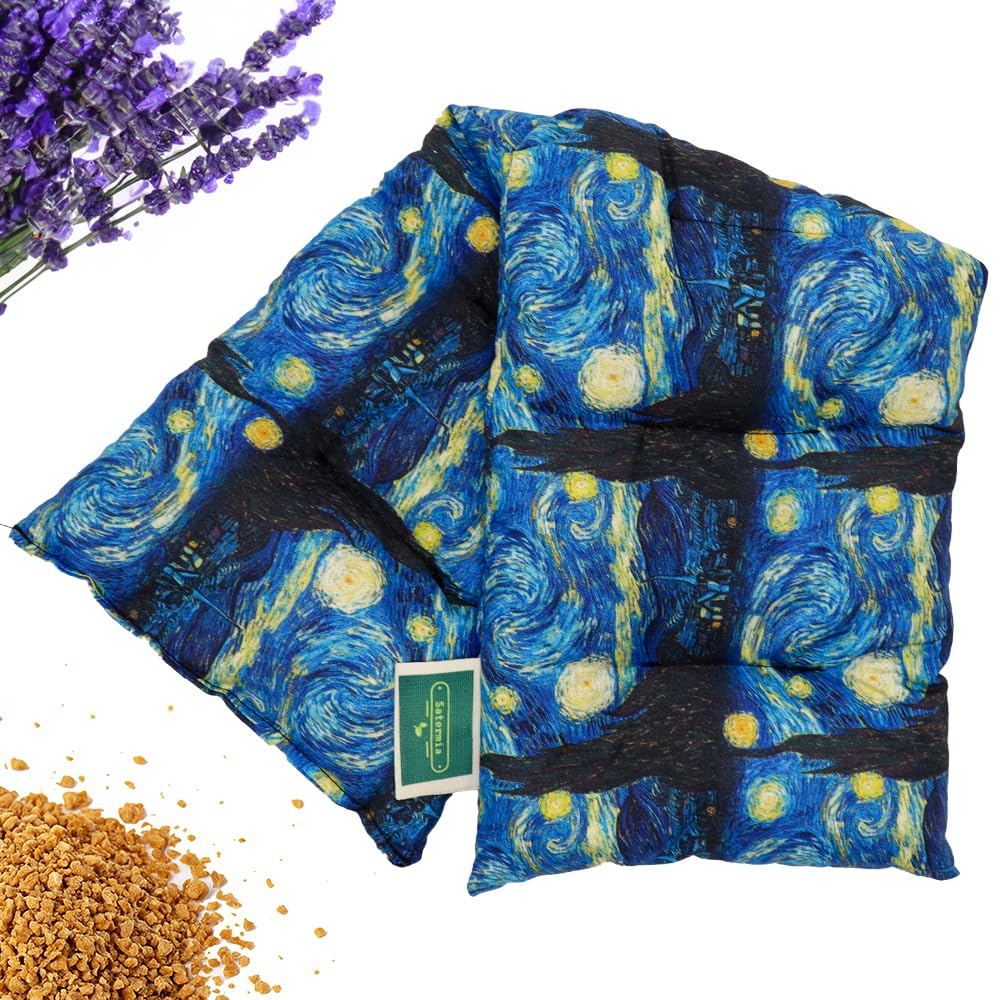 Saco Semillas Microondas - Semillas y Lavanda, 100% Algodón - Saco de Semillas para Microondas - Bolsa térmica Calor y Frío - Estampado Noche Estrellada (50x15cm)