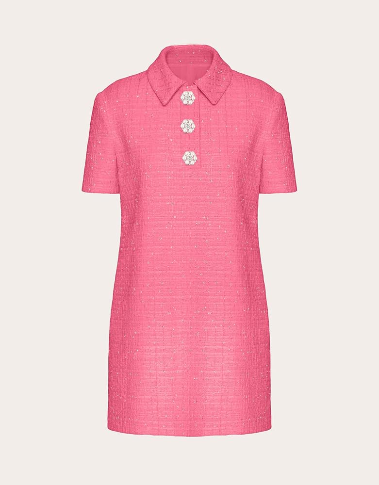 レディースウェア minuere tweed pearl button polo YEXPINE Women's Tweed Mini Shift Dress Polo Collared Party Formal