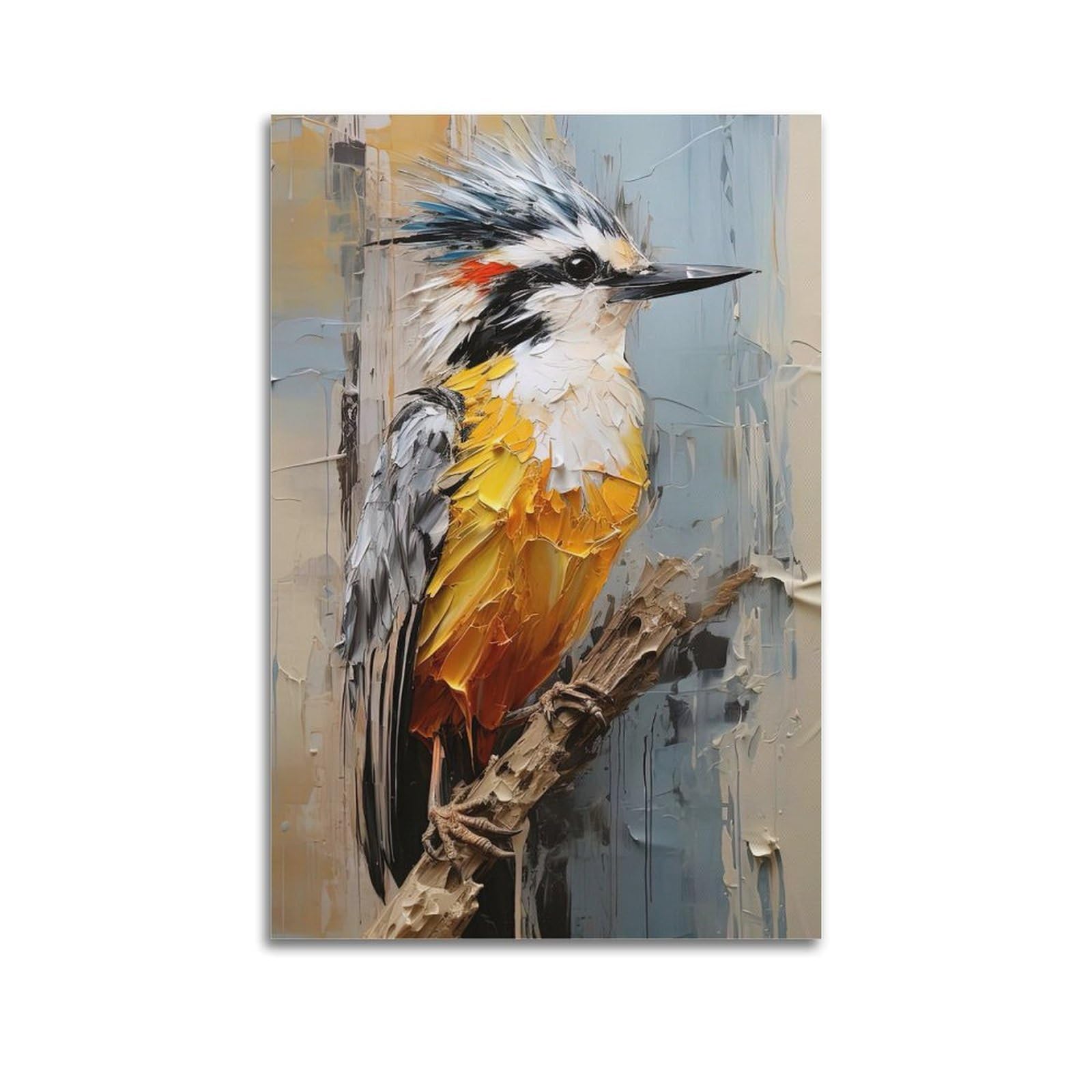 DLJGDS Vibrant Colorful Bird Perched on Branch, Retro Minimalist Art Decorative Painting Canvas Wall Posters And Modern Family Bedroom Decor 12x18inch(30x45cm)