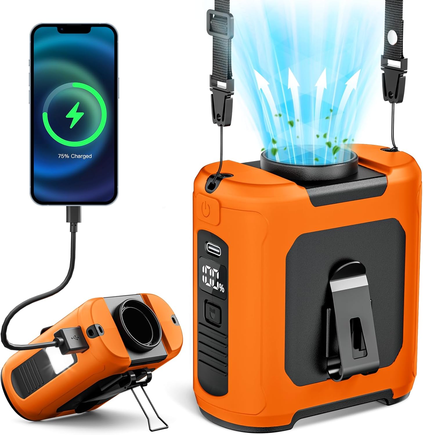 2025 Portable Fan Rechargeable, 5 Speeds 16000RPM Turbo Strong Airflow,Personal Waist Fan with up to 40H of Working Time, 10000 mAh with Light Wearable Shirt Belt Neck Fan for Camping Outdoor Jobhttps://2timesacharm.com/