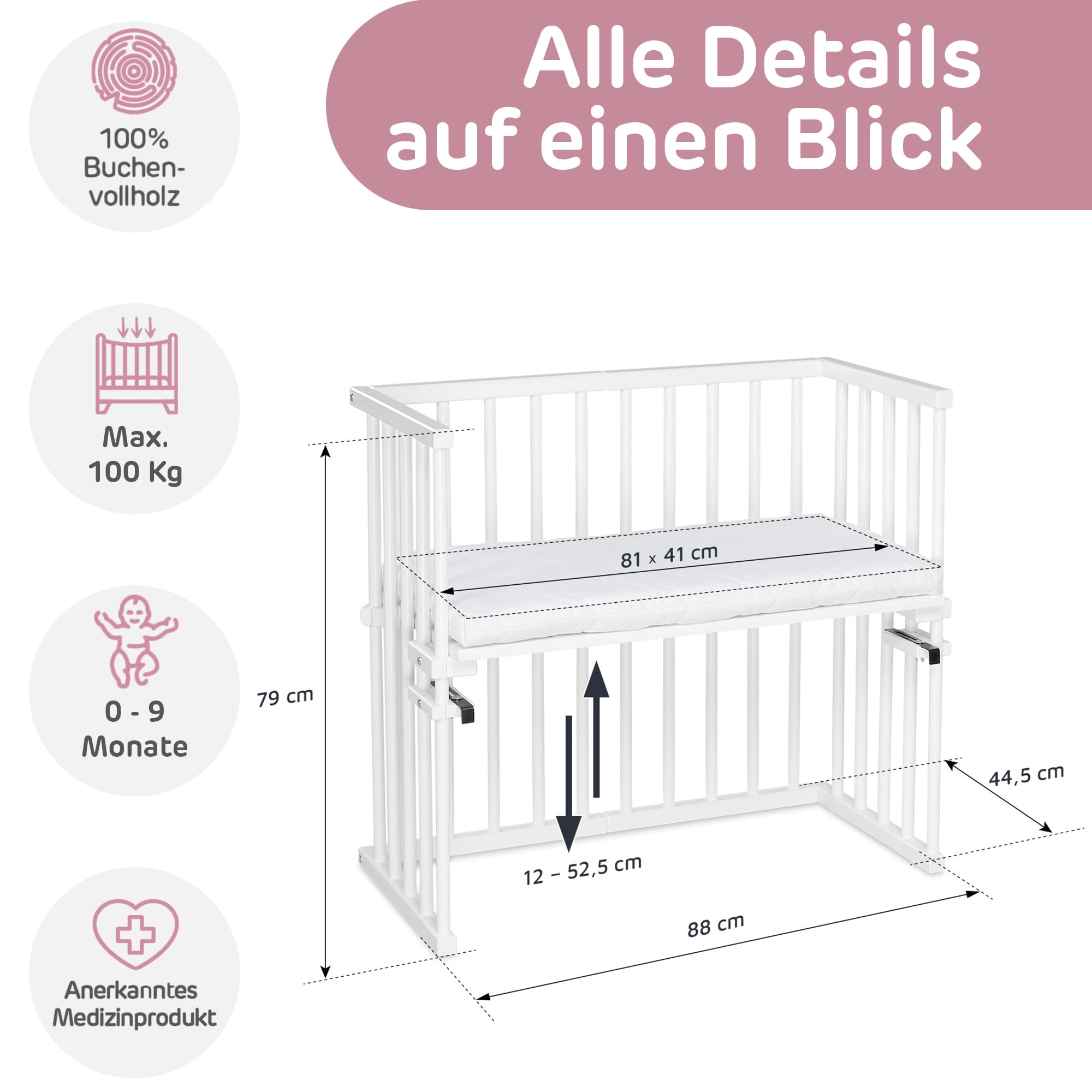 babybay Midi Beistellbett weiß lackiert Matratze Classic Soft
