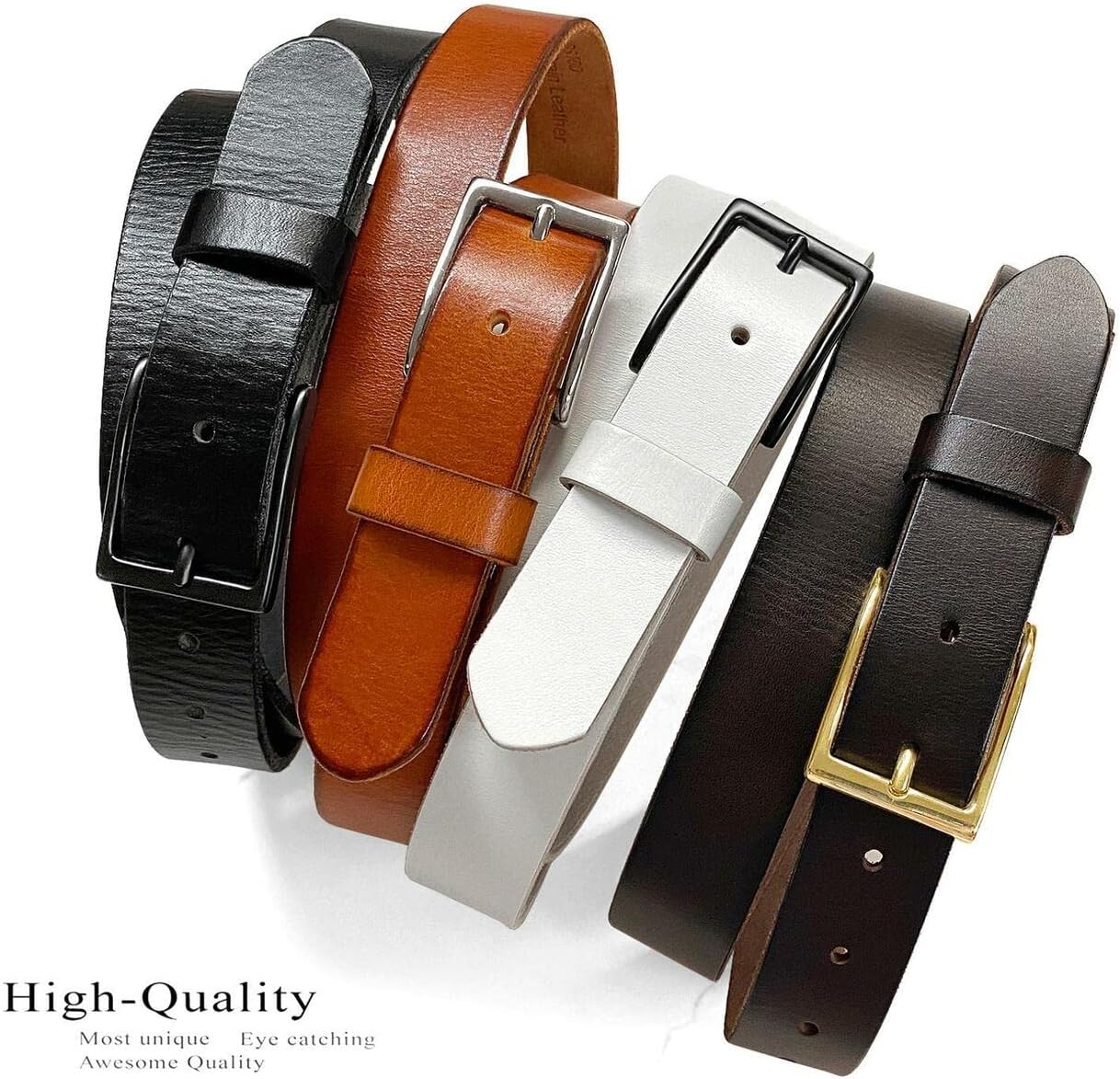 Men's Full Grain Genuine Leather One Piece Casual Dress Belt or Punk Star/Studded Jean Belt, 1-1/8"(30mm) wide - Image 2