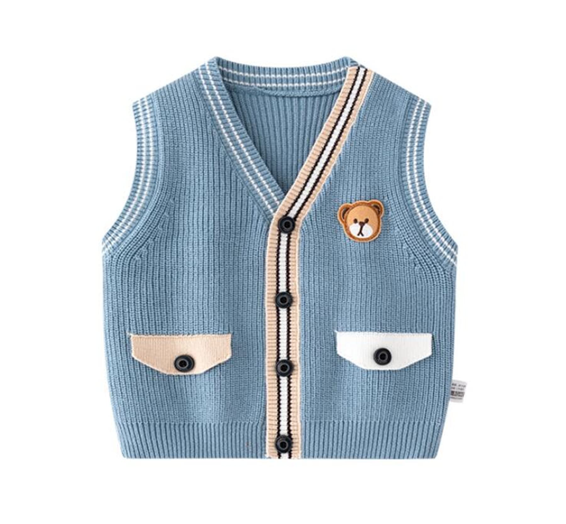 Unisex Baby Sweater Vest Knitted Soft Uniform Cotton V-Neck Sleveeless Waistcoat Vest