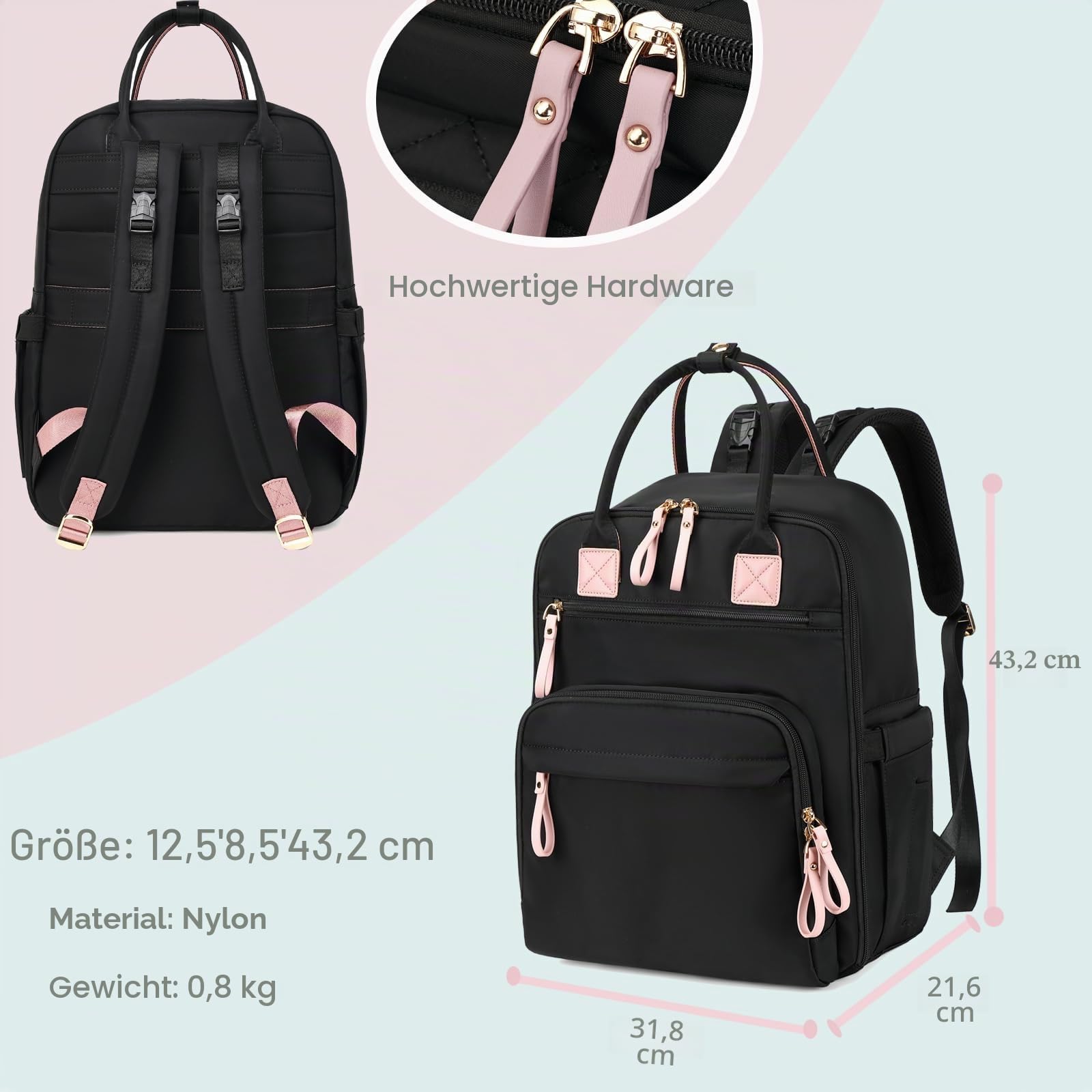 LORADI 18 Taschen Wickeltasche Rucksack Großer Wickelrucksack | Kinderwagen Clips, Gepäckhülse für Reisen, 4 isolierte Taschen, wasserdicht, leicht zu reinigen, langlebig