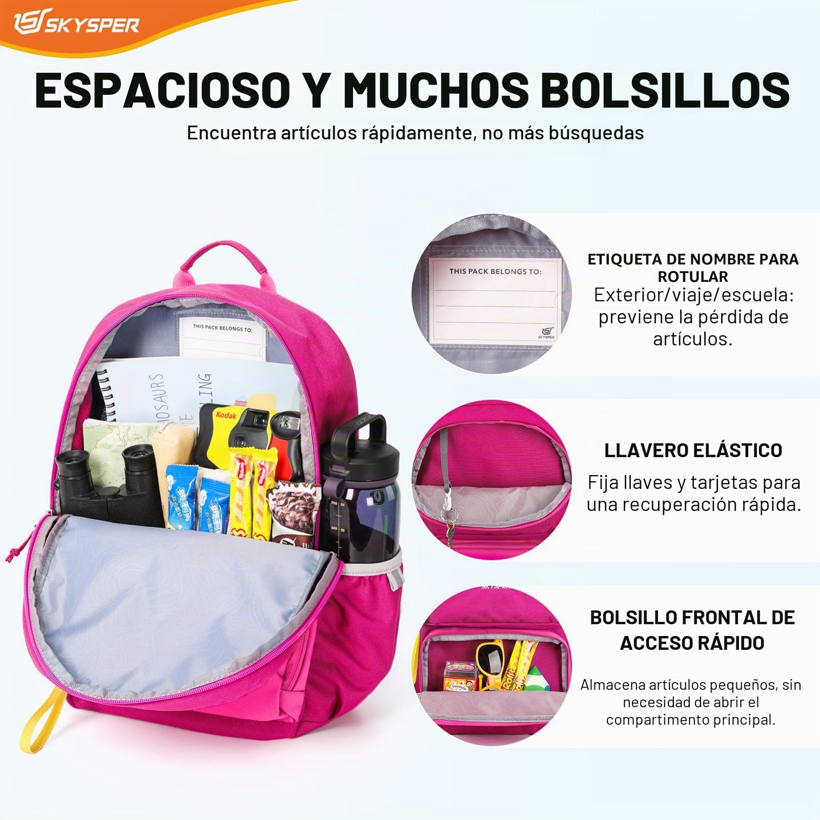 SKYSPER Mochilas Infantiles 12L Cómoda para Niños y Niñas de 6-10 Años Mochila Escolar y Mochila para Jardín de Infantes y Actividades al Aire Libre como Senderismo