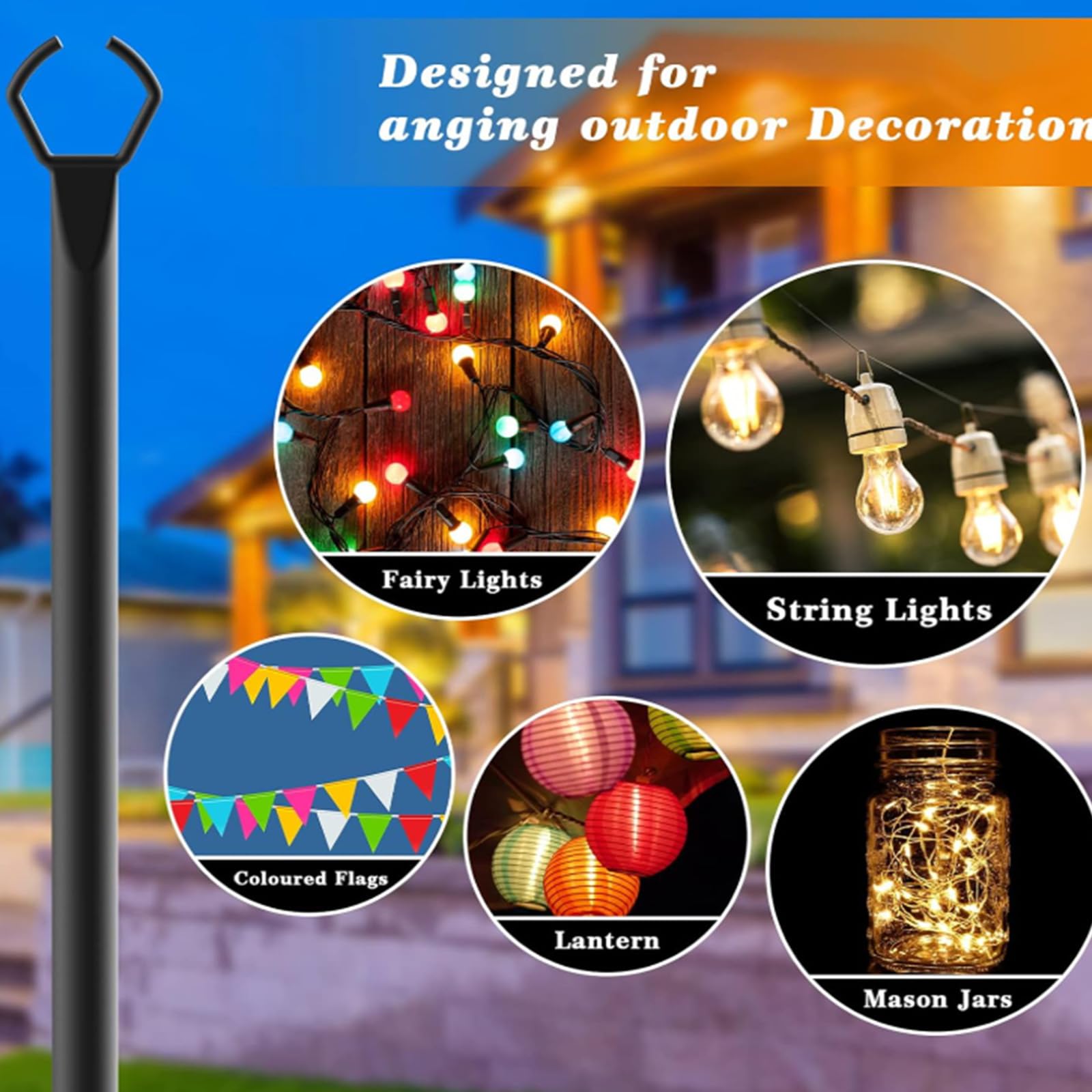 Set di 8 supporti per ghirlanda di luci per esterni, 1,8-3 m, regolabili