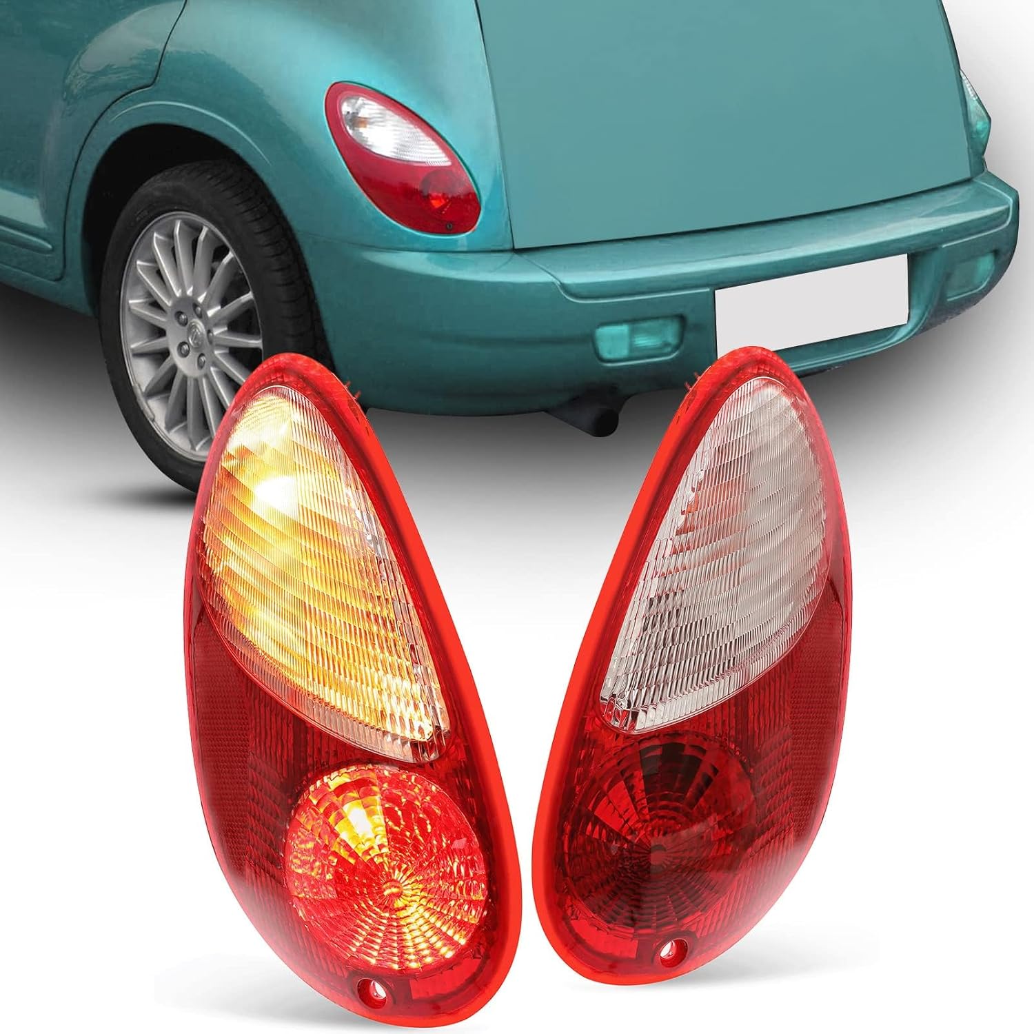 KUAFU Outer Tail Lights Lamps Compatible with 2006-2010 Chrysler PT Cruiser Taillight W/Halogen Bulbs Replace for 5116223AB 5116222AB CH2818108 CH2819109 (Driver & Passenger Side)