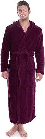 Verabella Women Mens Long Plush Fleece Robe with Hood, Solid Color Bathrobe