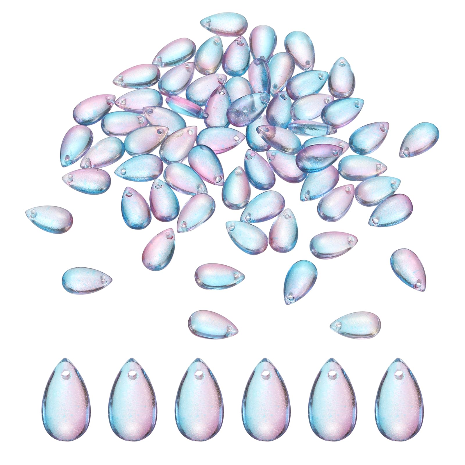 sourcing map 100 Pcs Teardrop Crystal Glass Beads, 8x14mm Teardrop Glass Charm Pendants Water Drop Beads Top Drilled for Jewelry Making DIY Craft Bracelets Necklace, Blue-Pink-Gold โ image 1