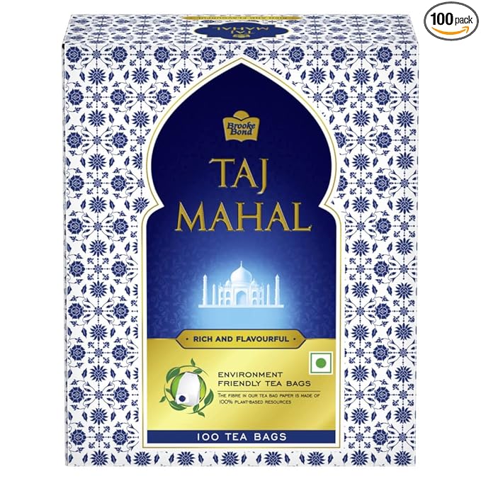 Taj Mahal Tea Bags 100 pcs, Rich and Flavourful Chai - Premium Blend of Powdered Fresh Loose Tea Leaves