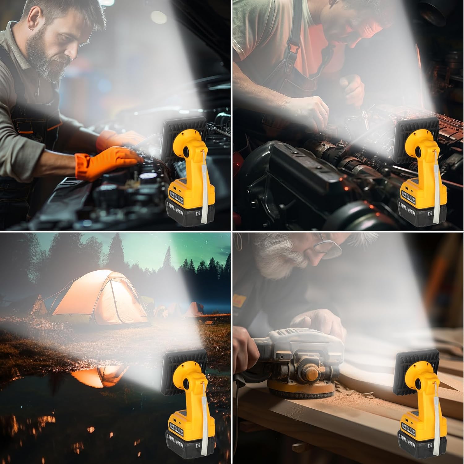 Work Light Compatible for Dewalt 20V Battery, Portable Flood Light 25W 1500 Lumens, Suitable for Workshops and Outdoors, Cordless Jobsite Flashlight with USB Type-C Charging Port