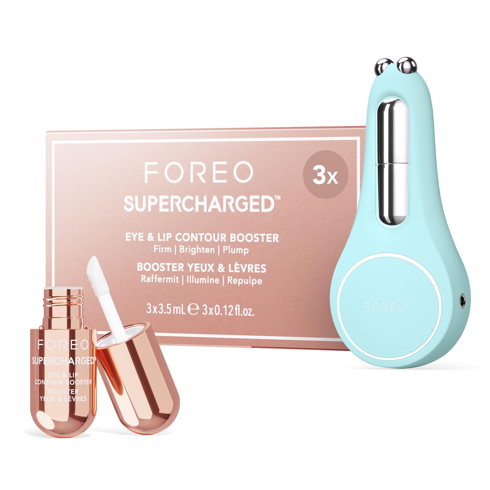 FOREO BEAR 2 eyes & lips - Masajeador facial electrico rejuvenecedor de microcorrientes + Gel conductor radiofrecuencia facial - Lifting facial inmediato - Masajeador de ojos antiojeras - Arctic Blue