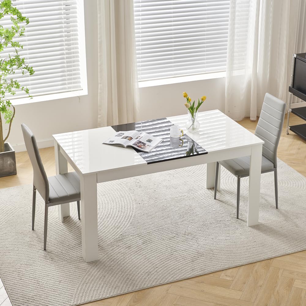 Homullel 150 cm Dining Table and 2 Chairs, 2 Seater Table and Chairs Set, 3 Pieces Kitchen Dining Room Set for 2, Compact, Space Saving (Grey Faux Leather Line, 150cm, 2 Seats)