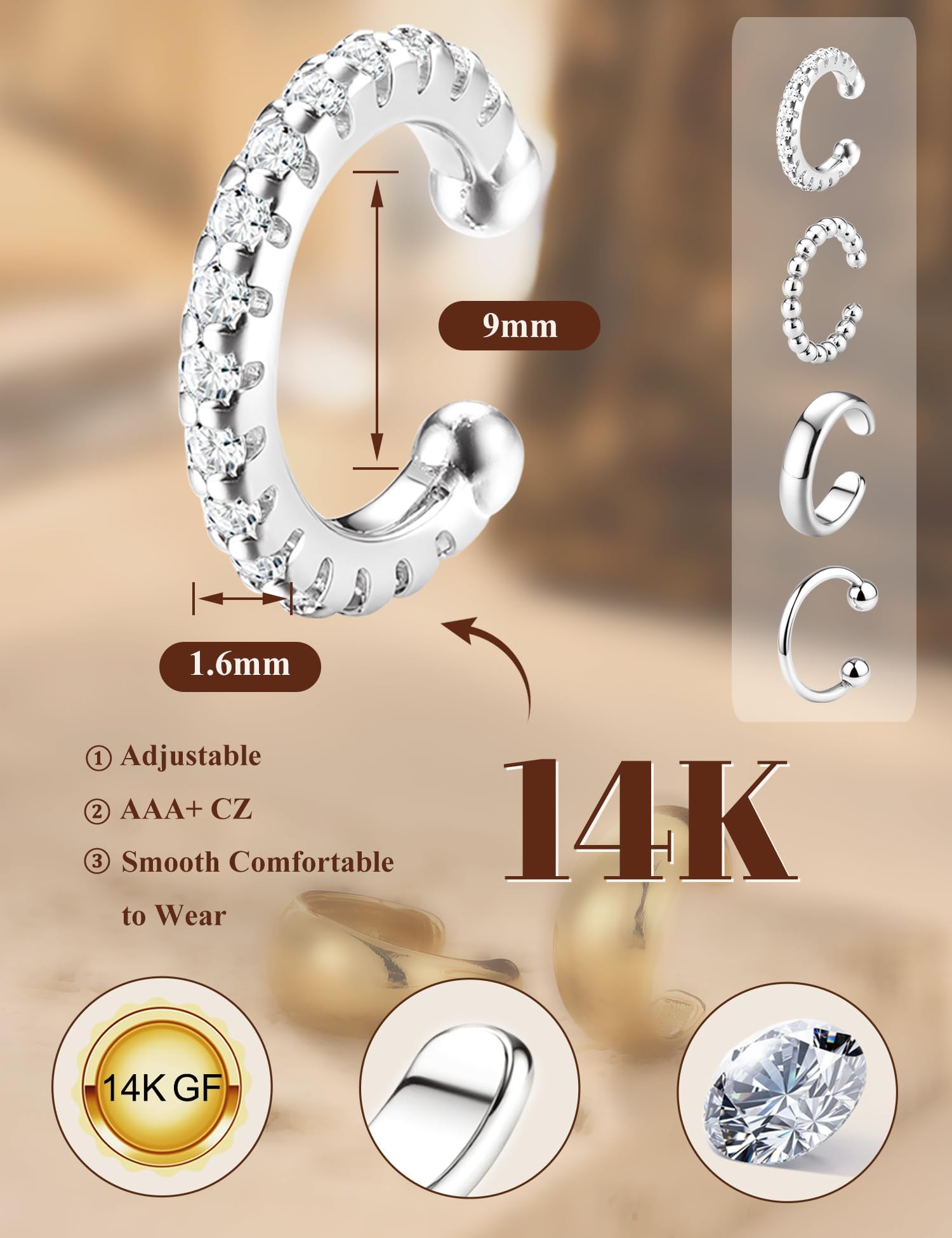 Morfetto Ear Cuff Orecchini Senza Buco Donna - 4 Paia Ipoallergenici Orecchini Clip Placcate Oro 14K | Non Ossidano, Earcuff per Cartilagine e per Chi Non Ha i Buchi